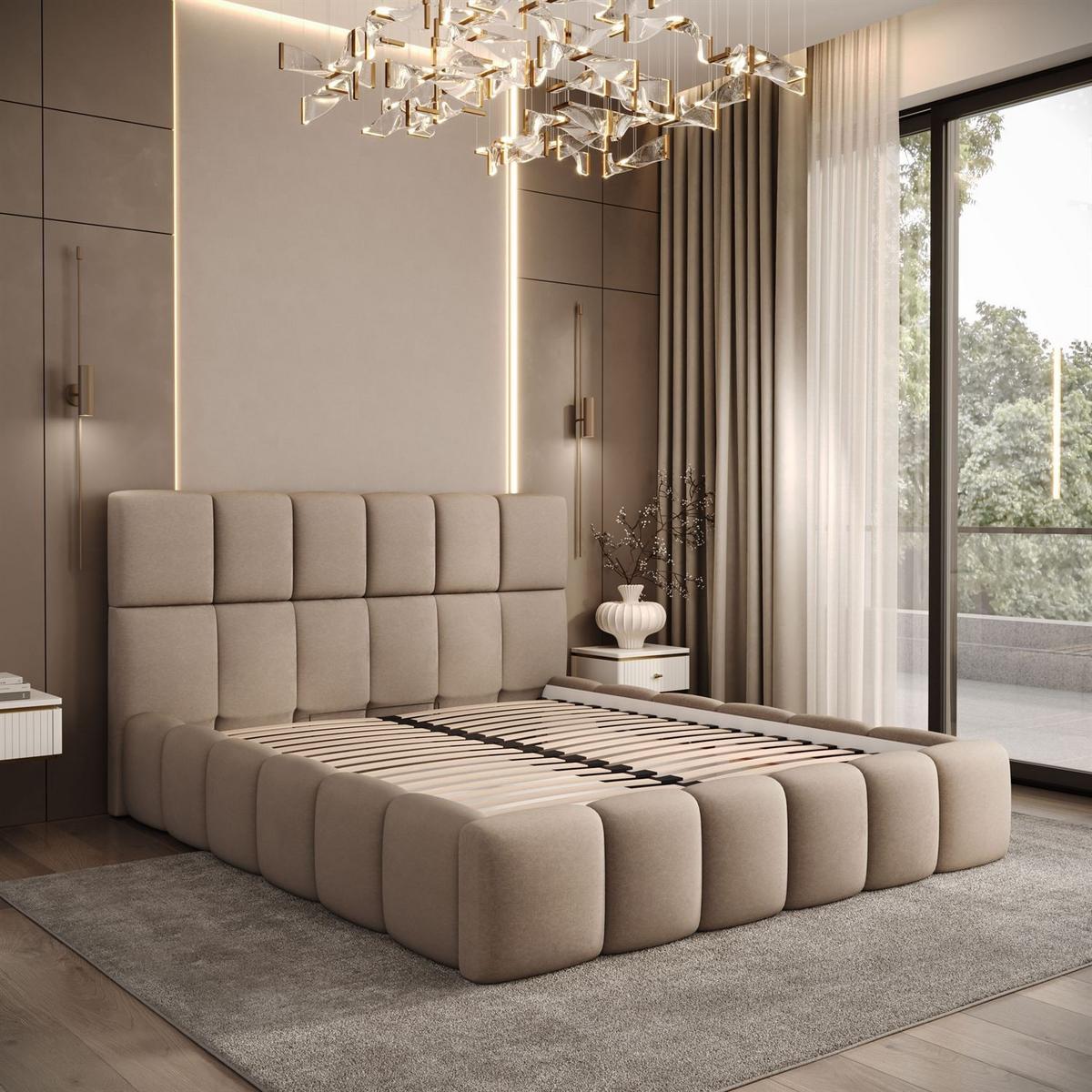 POLSTERBETT VENEZIA mit Bettkasten 140x200, Castel 15 - Cappuccino, Textil (140/200cm) - Lookway
