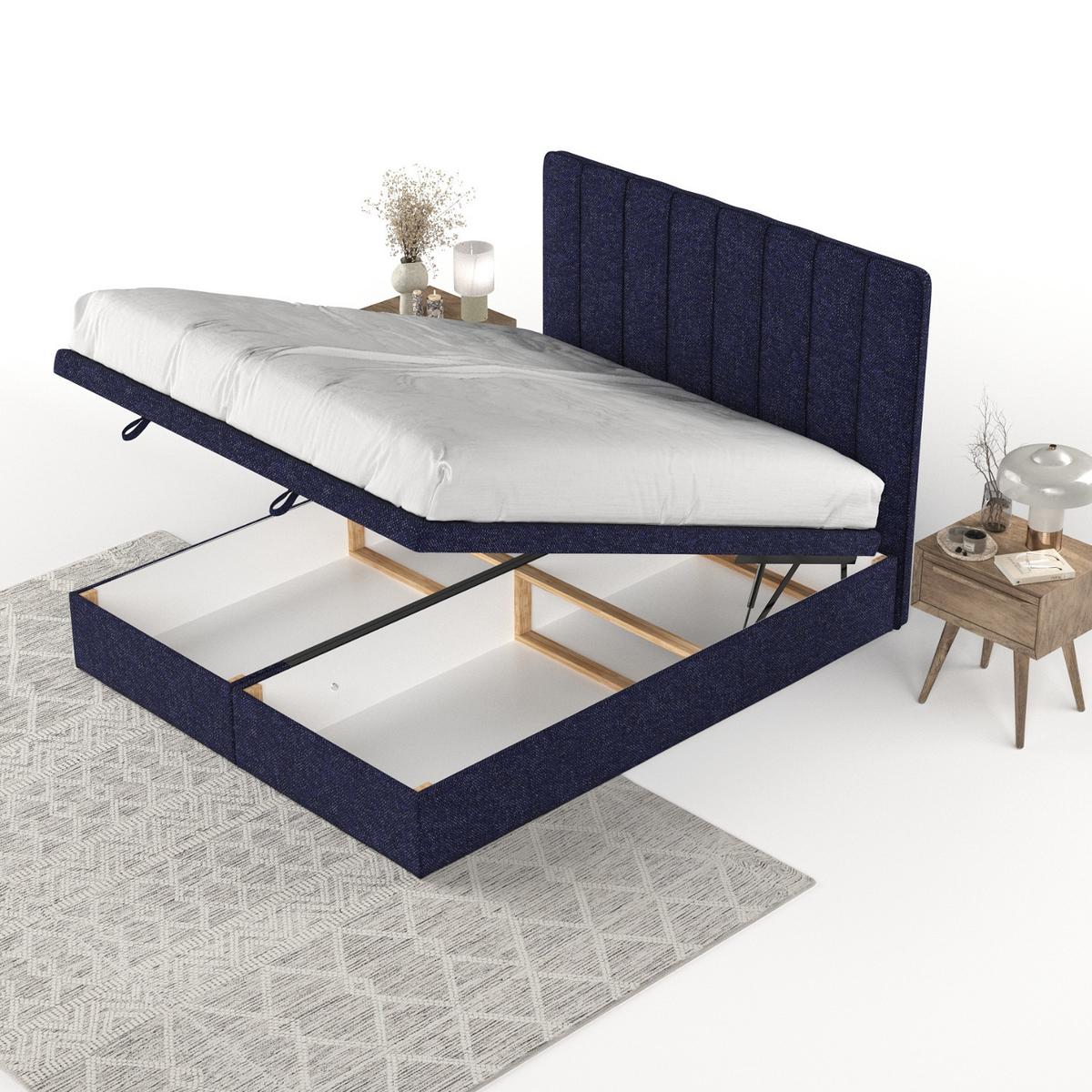 POLSTERBETT Vienna mit Stauraum 140/200 cm Marineblau im Alta Stoff - Schwarz/Dunkelblau, Holz/Holzwerkstoff (140/200cm) - AltaBeds