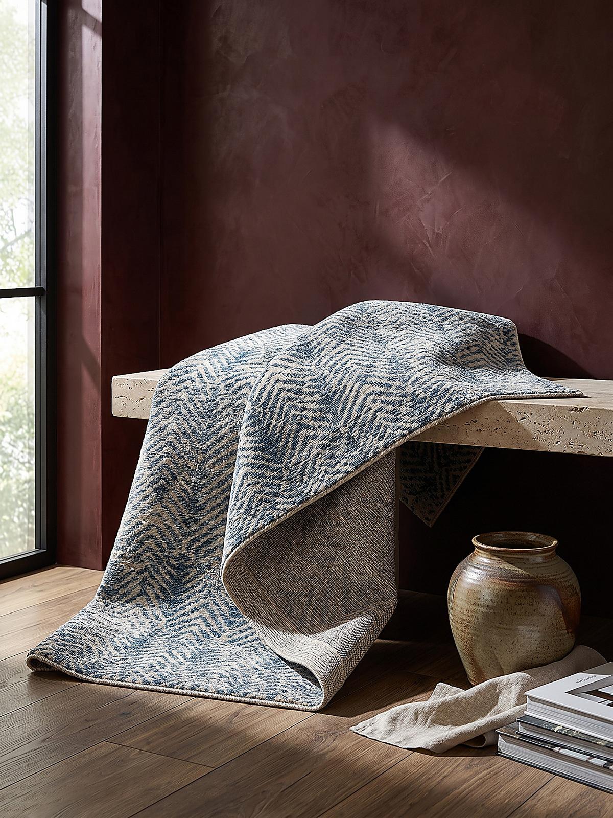 KURZFLORTEPPICH CROAL, Chevron, Natur-Blau, 120 x 160 cm - Blau/Beige, Textil (120/160cm) - KADIMA DESIGN