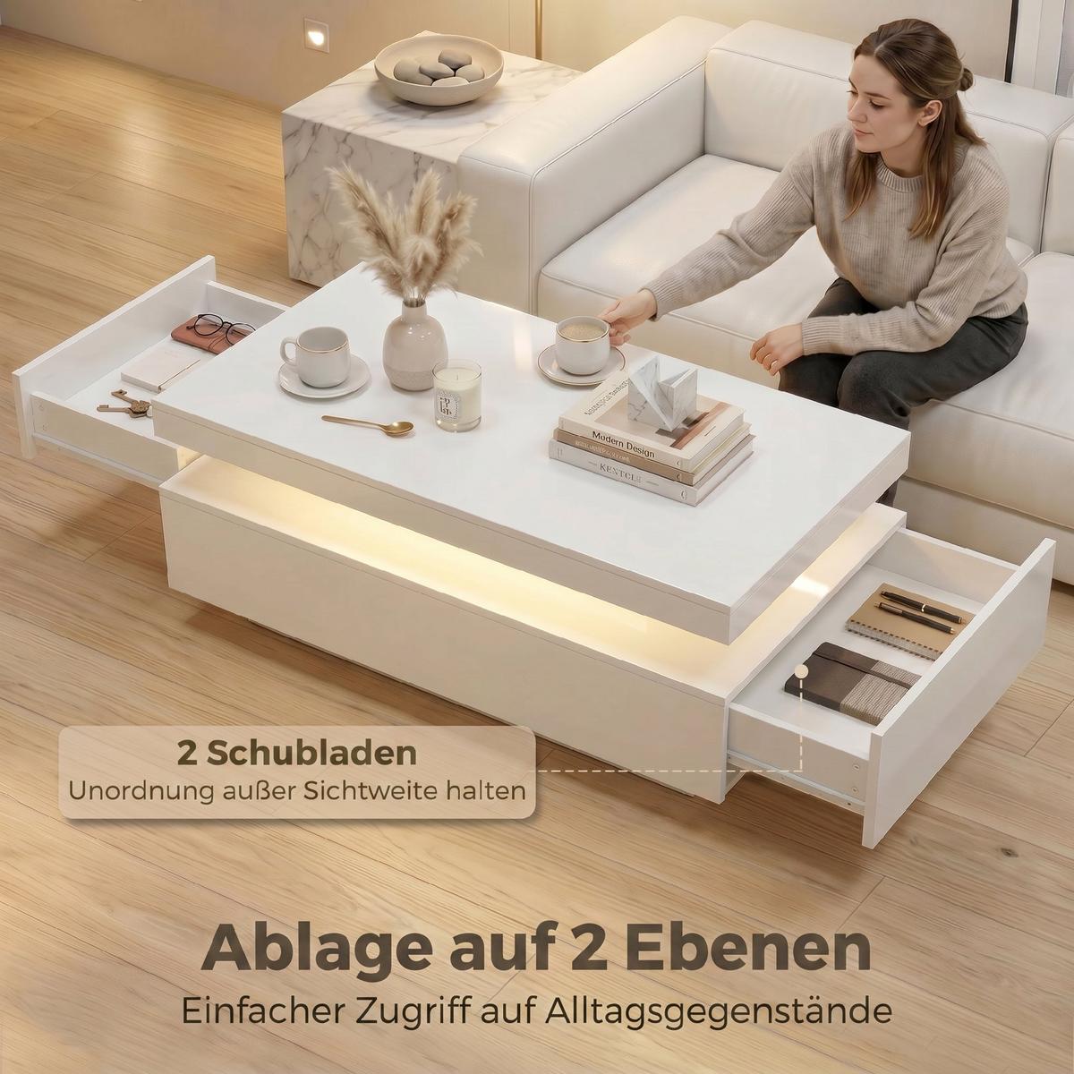 COUCHTISCH Spanplatte Hochglanzweiß - Weiß Hochglanz, Holzwerkstoff (100/50/40cm) - HOMCOM