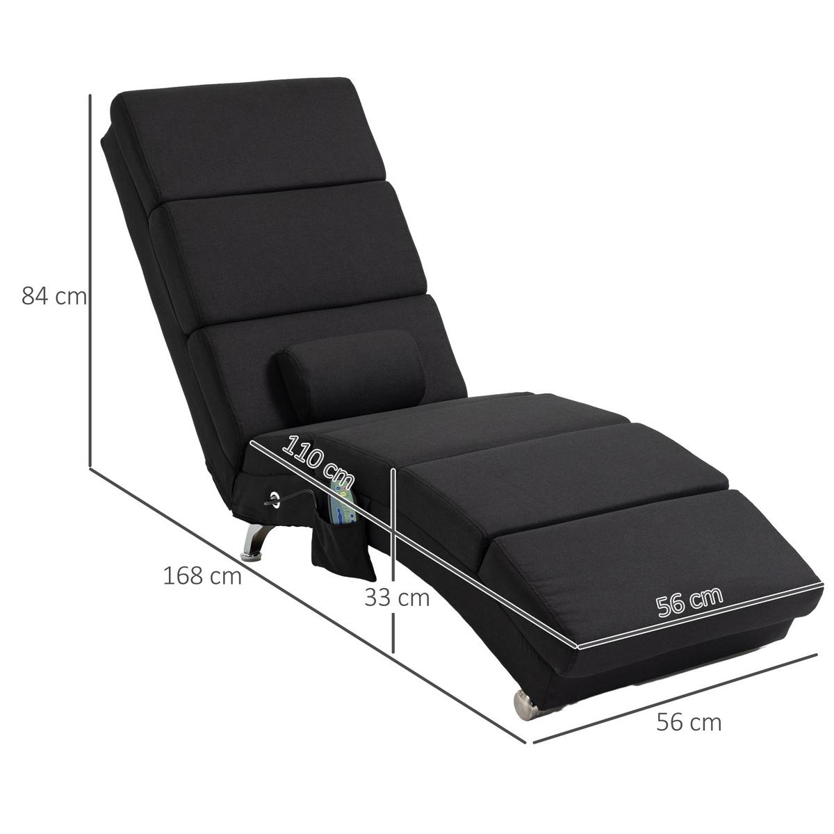 RELAXLIEGE mit 5 Massagemodi, Heizfunktion, Schwarz - Schwarz, Textil/Metall (56/84/168cm) - HOMCOM