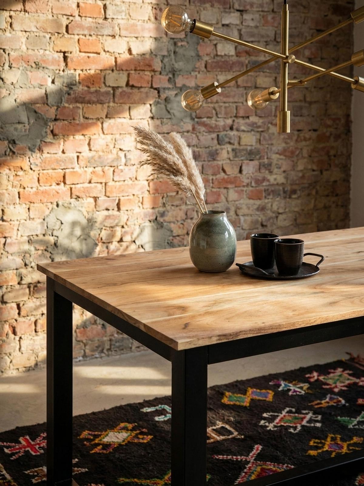 ESSTISCH Massivholz Metall Rechteckig Loft-Stil, Akazie 180x90x76 cm - Schwarz/Akaziefarben, Holz/Metall (90/180/76cm) - KADIMA DESIGN