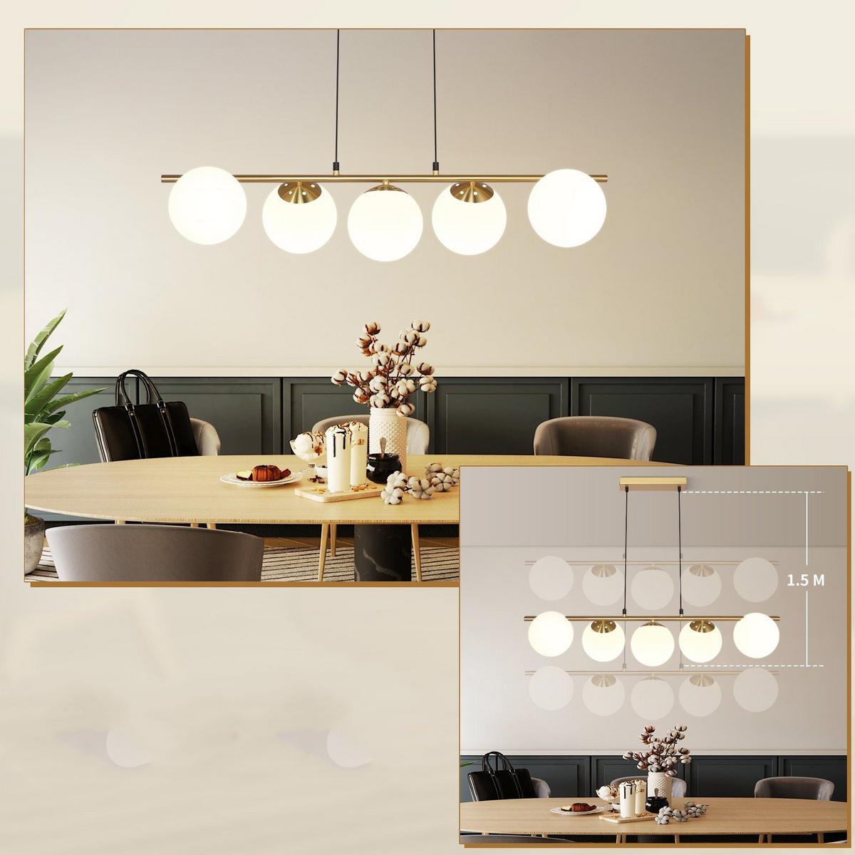 PENDELLEUCHTE Caspian 90/15/173.5 cm - Goldfarben/Weiß, Glas/Metall (90/15/173.5cm) - ZMH