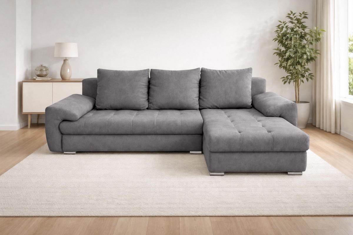 ECKSOFA L Form Manisa Grau 234/145/83 cm Rechts mit Schlaffunktion - Silberfarben/Grau, Kunststoff/Textil (234/145cm) - AX Living