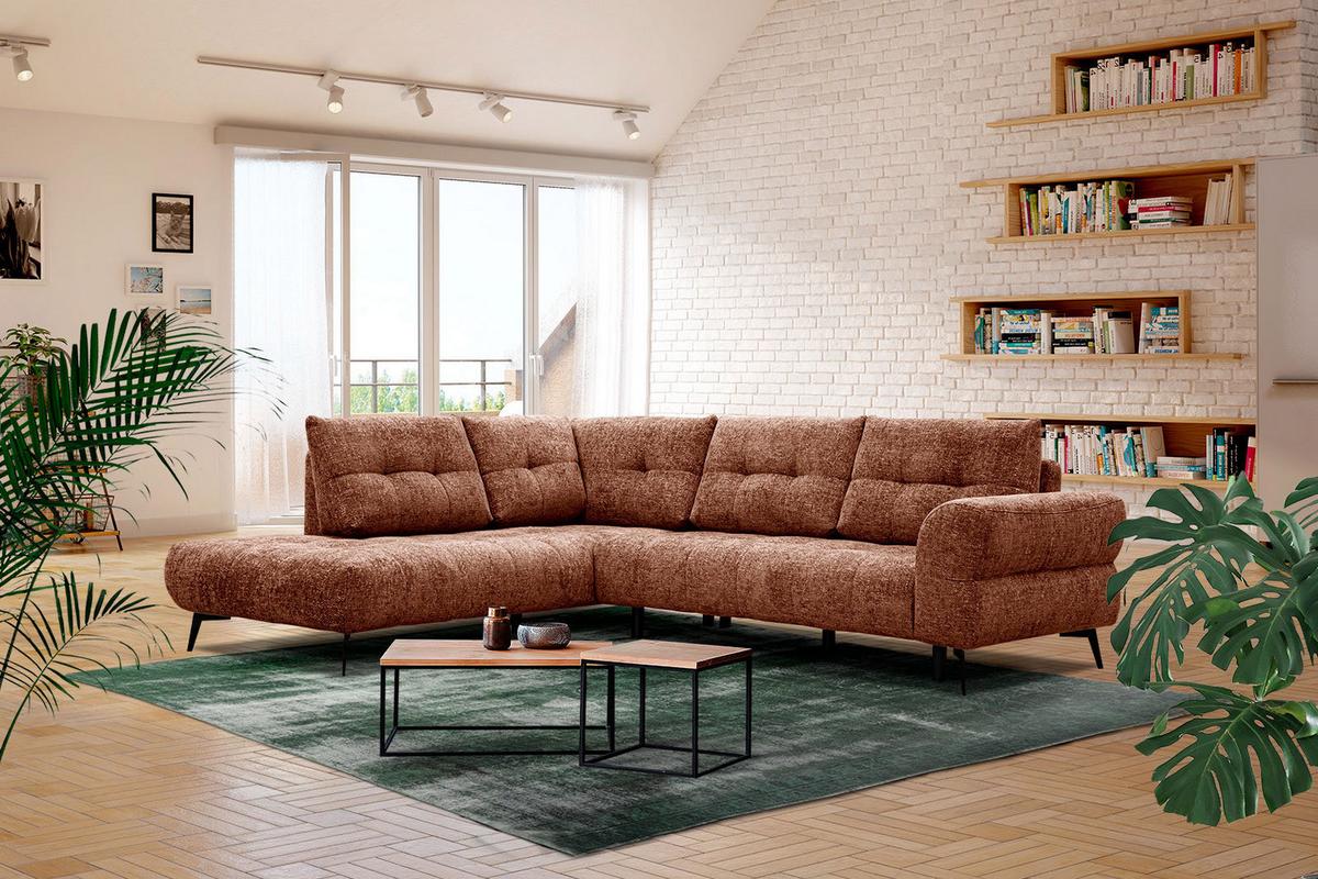 ECKSOFA SALVINI 5-Sitzer, dunkelorange - Dunkelorange/Schwarz, Holzwerkstoff/Textil (158/292cm) - Wozimo