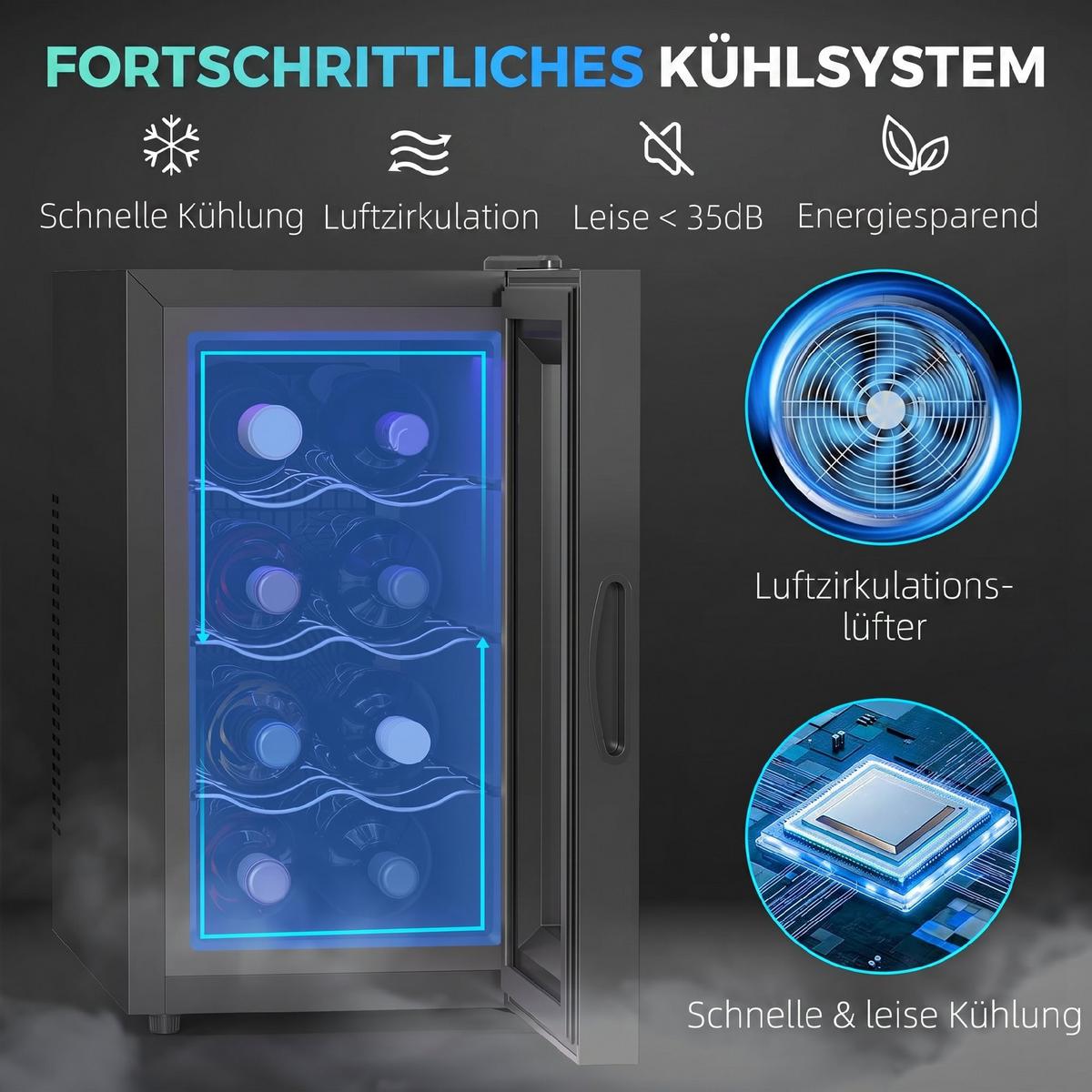 WEINKÜHLSCHRANK Metall Schwarz - Schwarz, Metall (26.5/47.5/51.5cm) - HOMCOM