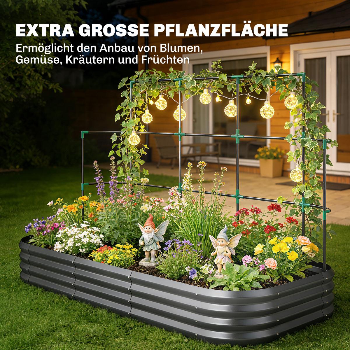 HOCHBEET mit Rankhilfe & offenem Boden Dunkelgrau - Dunkelgrau, Metall (110/150/220cm) - Outsunny