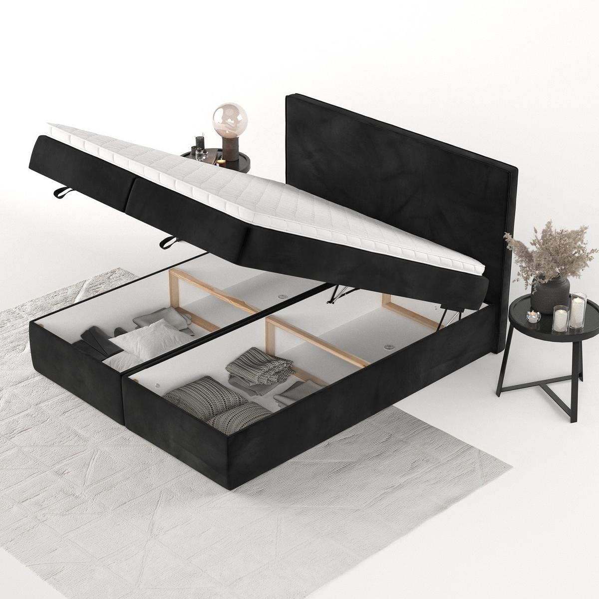 BOXBETT Velma 140/200 cm Schwarz im Kronos Stoff - Schwarz, Holz/Holzwerkstoff (140/200cm) - AltaBeds