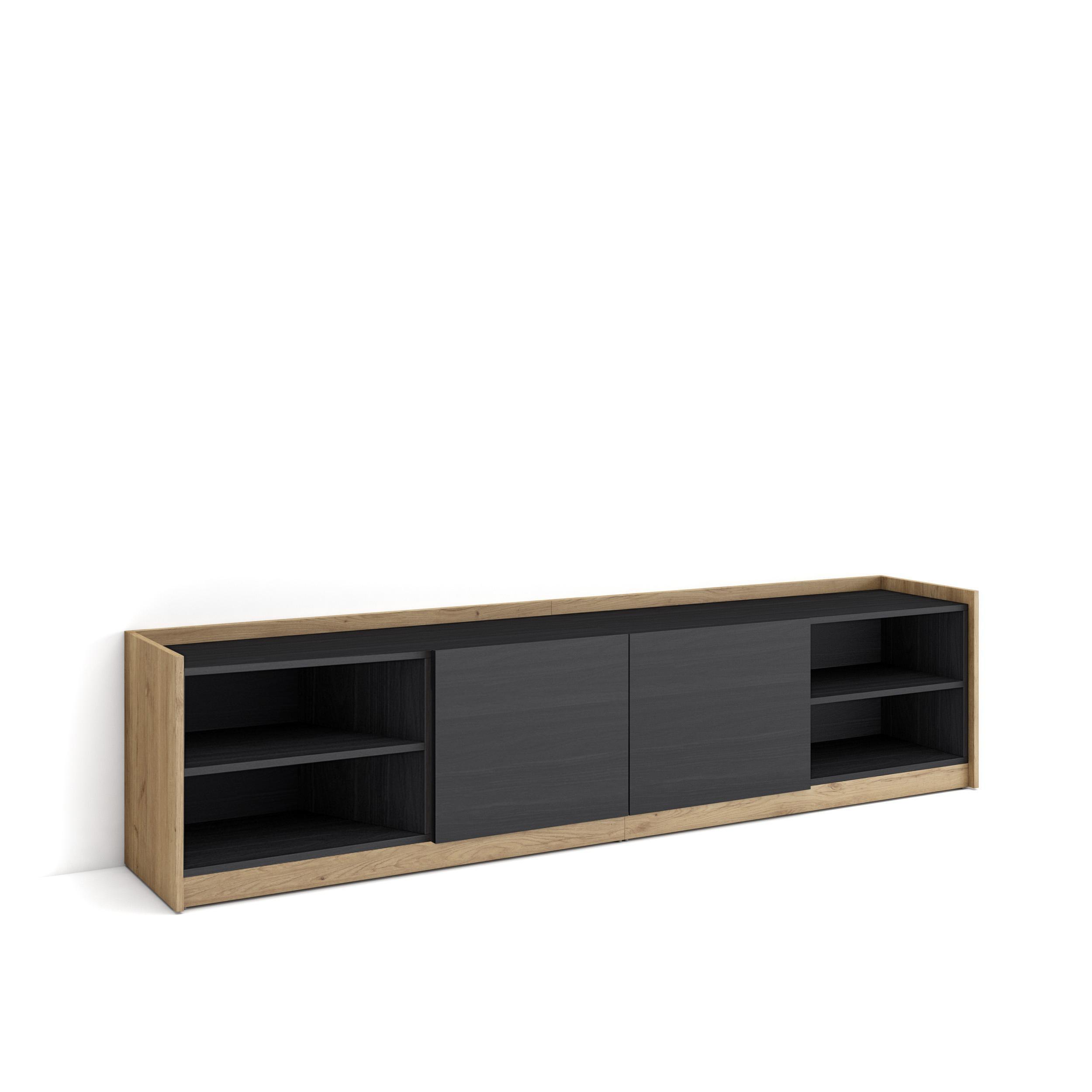 LOWBOARD, 207x37x50cm, Für TV-Geräte bis zu 80", Fernsehtisch, Schwarz Eiche - Schwarz, Holzwerkstoff (207/50/37cm) - Skraut Home