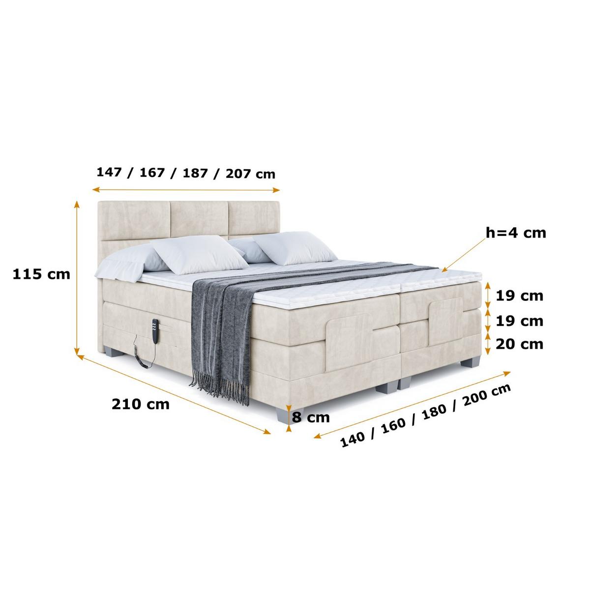 BOXSPRINGBETT elektrisch verstellbar mit 2 Matratzen H4/Taschenfederung PROT EL 180 x 200 Creme - Creme, Holzwerkstoff (187/200cm) - ALTDECOR