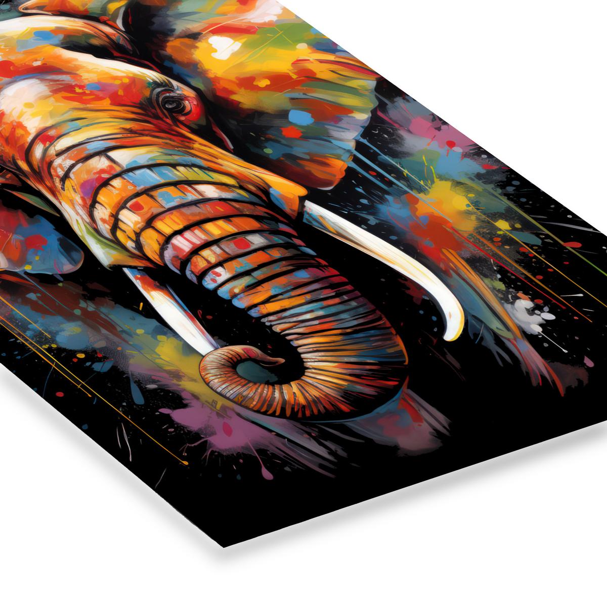 POSTER MIT RAHMEN Elefant - Graffiti - Schwarz - Tiere - Farben Bilderleiste 80x120 cm - Schwarz, Papier (80/120cm) - MuchoWow