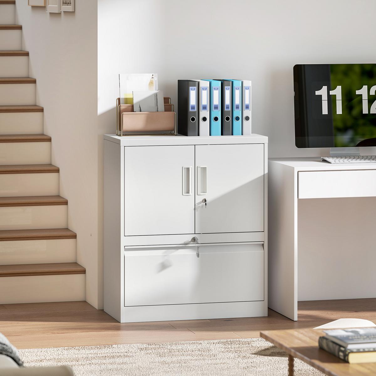 AKTENSCHRANK Stahl Weiß - Weiß, Metall (40/95/80cm) - HOMCOM