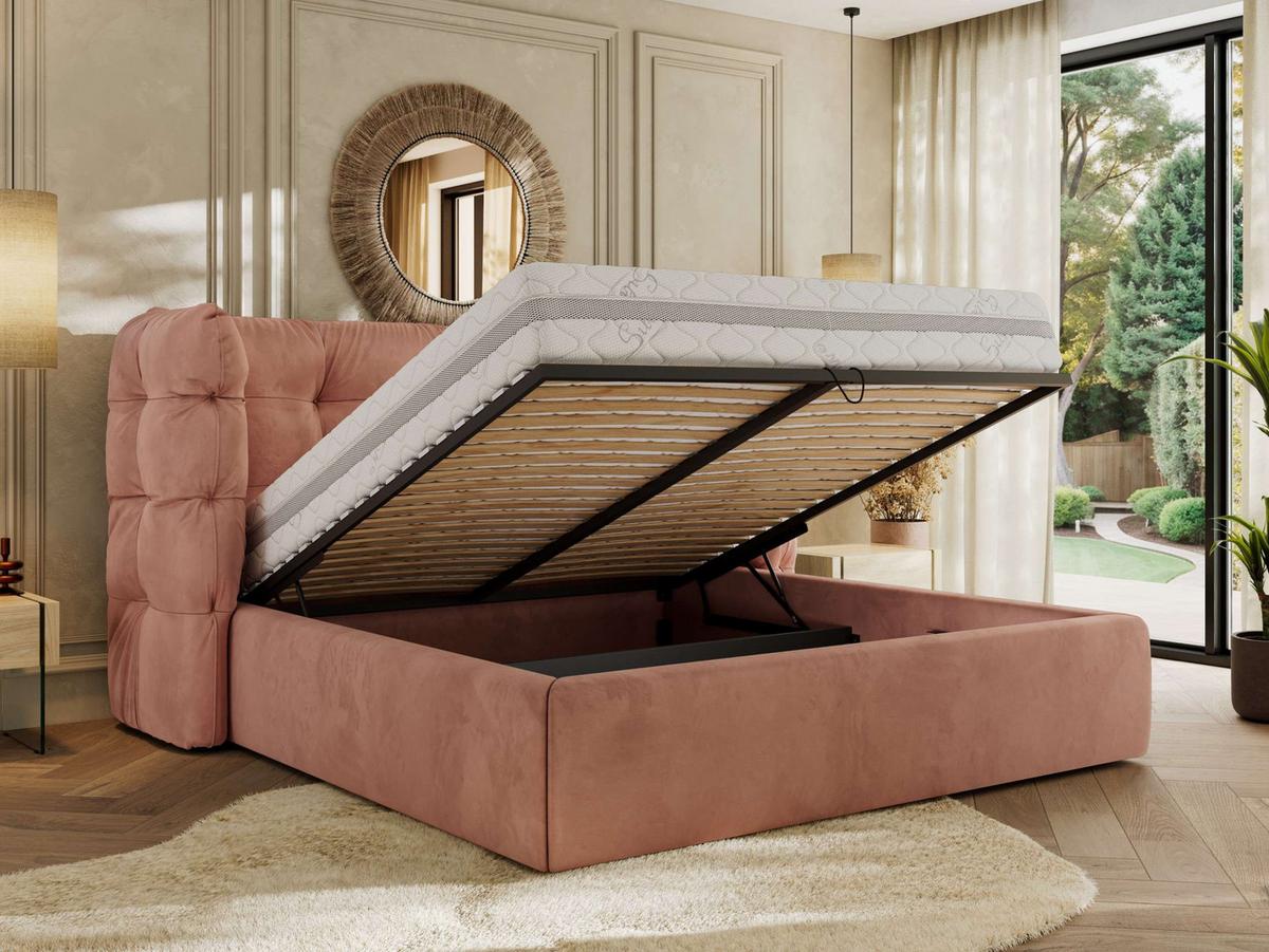 POLSTERBETT FLONELLE CLASSIC 140/200 - Rosa Velvet - Multipocket-Matratze - Rosa, Textil (140/200cm) - MKS