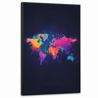 LEINWAND Bilder mit Rahmen - Weltkarte - Bunt - Graffiti - 80x120 - Multicolor, Textil (80/120cm) - MuchoWow