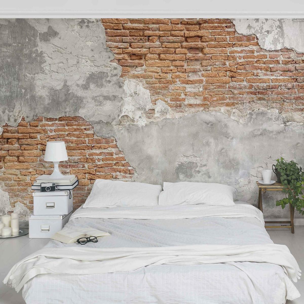 FOTOTAPETE Shabby Backstein Wand 384/255 cm - Braun, Papier (384/255cm) - Bilderwelten
