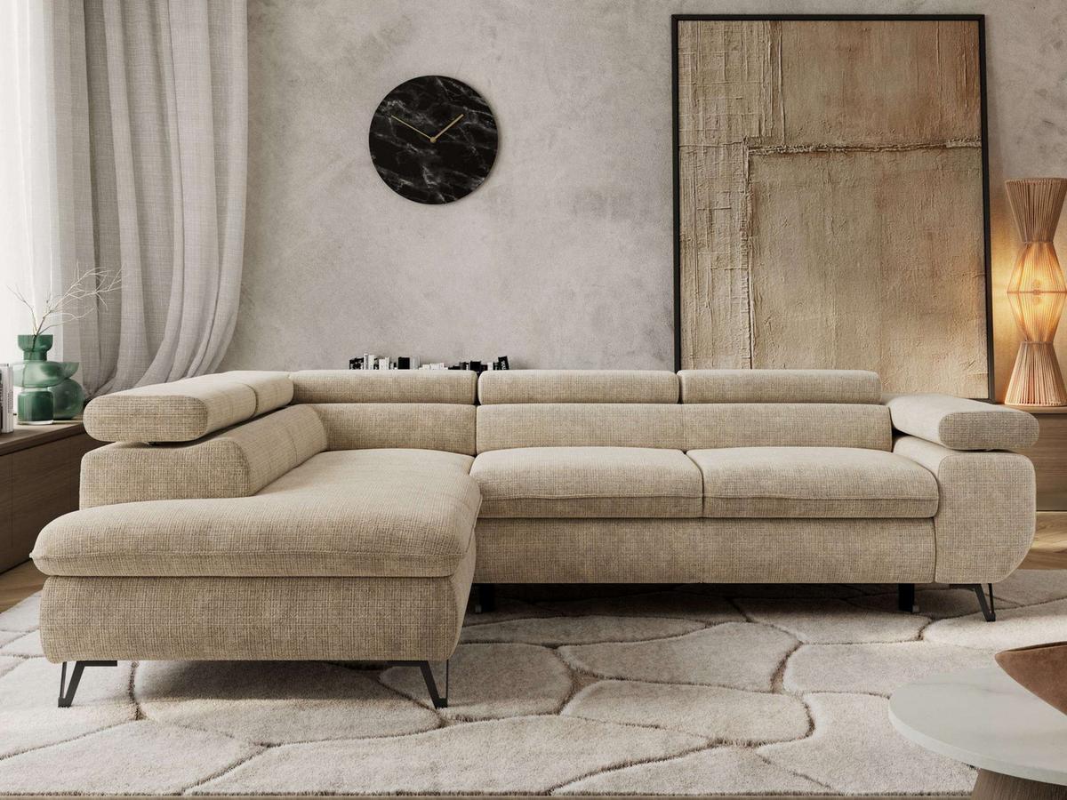 ECKSOFA PABLO L Beige Schenille grob gewebt - Links Seite - Beige/Schwarz, Textil/Metall (208/273cm) - MKS