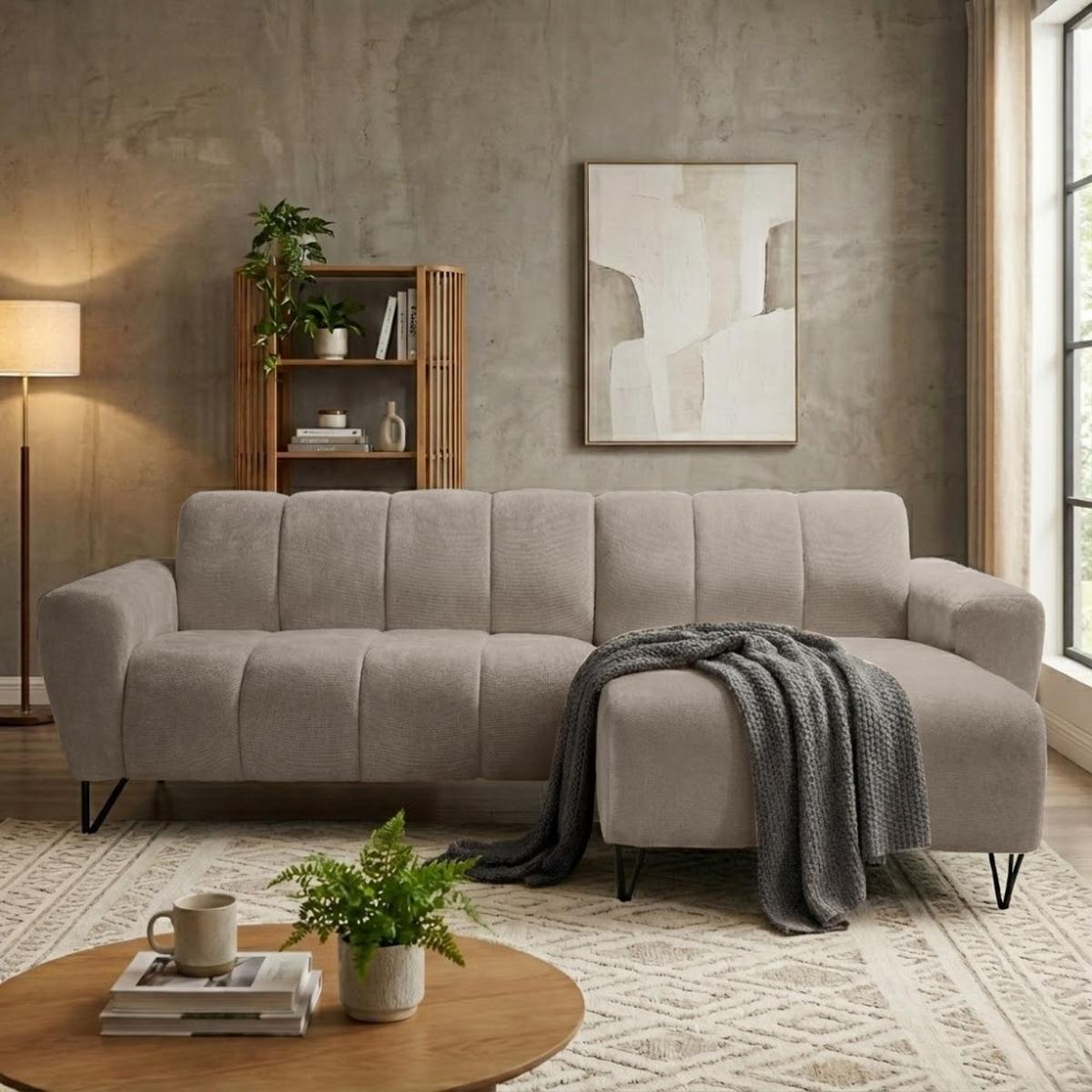 ECKSOFA Volare Mini ohne Schlaffunktion cappuccino rechts, Storm-Stoff - Schwarz/Cappuccino, Textil/Metall (256/165cm) - Beautysofa