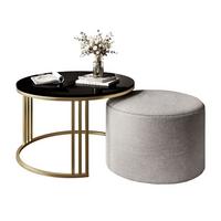 COUCHTISCH mit Hocker LORI Hochglanz gebürstetes Gold/Schwarz glänzend/Perfect Harmony 82 - Weiß, Metall (70/70/49cm) - Lookway