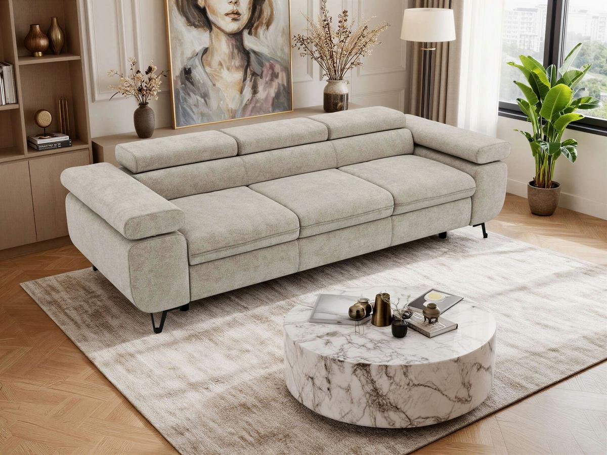 3-SITZER SOFA PETER - Greige Stukture - Greige/Schwarz, Textil/Metall (262/76/99cm) - MKS