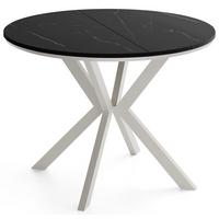 ESSTISCH Valio Neo rund oval ausziehbar verlängerbar mit Metallbeinen in Kaschmir Grau, Schwarz Marmor Kupfer 100-140/100/76 cm - Kaschmir/Beige, Holzwerkstoff/Metall (100/140/76cm) - WFL GROUP