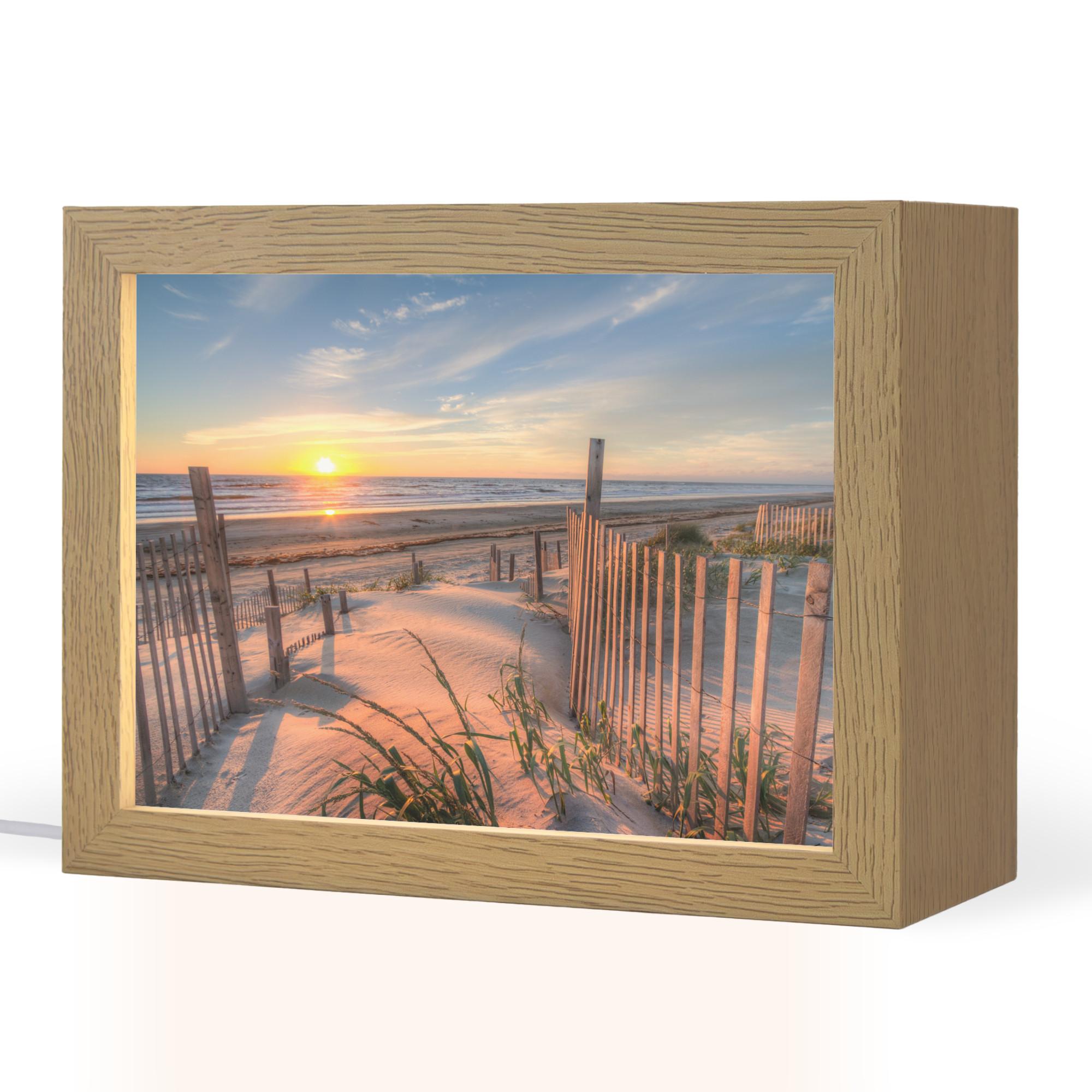 TISCHLEUCHTE Strand - Meer - Düne - Sonnenuntergang - Landschaft 20x15 cm - Creme, Holzwerkstoff (8/20/15cm) - OnlyWow