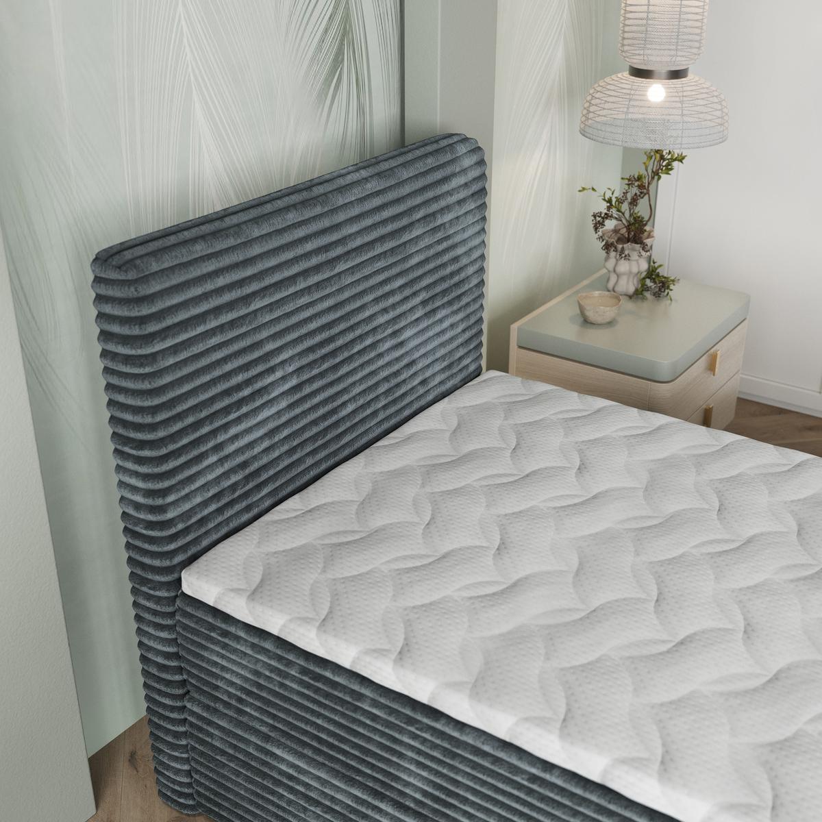 BOXBETT PISA 90 90x200 cm mit Matratze und Topper, H2+H3 - Grau - Grau, Holz (90/200cm) - MASSENO