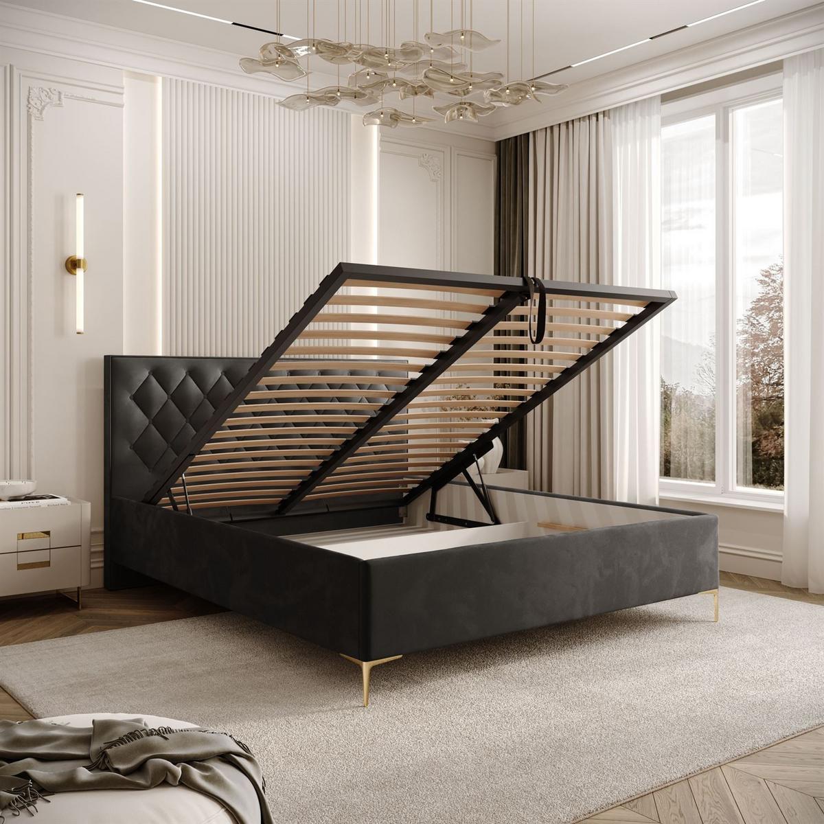 POLSTERBETT INEZ mit Bettkasten 180x200 cm Royal Velvet 185 - Graphitfarben, Textil - Lookway
