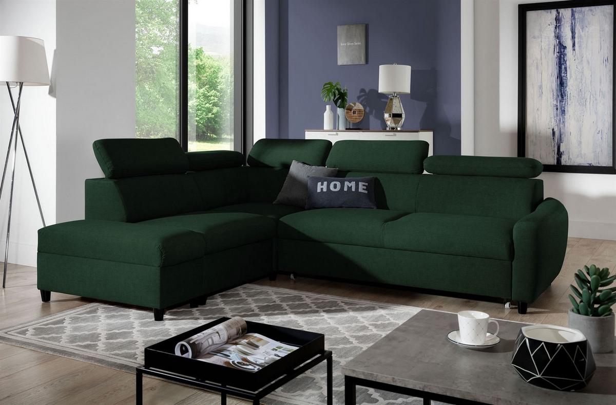 ECKSOFA Schlafsofa Anton In Esito - Dunkelgrün, Holzwerkstoff/Textil (205/265cm) - Fun Möbel
