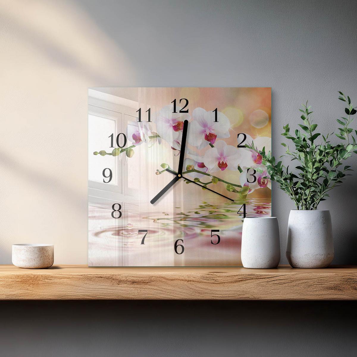 WANDUHR aus Glas 30x30 cm - Orchidee - Multicolor, Glas (30/30/0.4cm) - TULUP