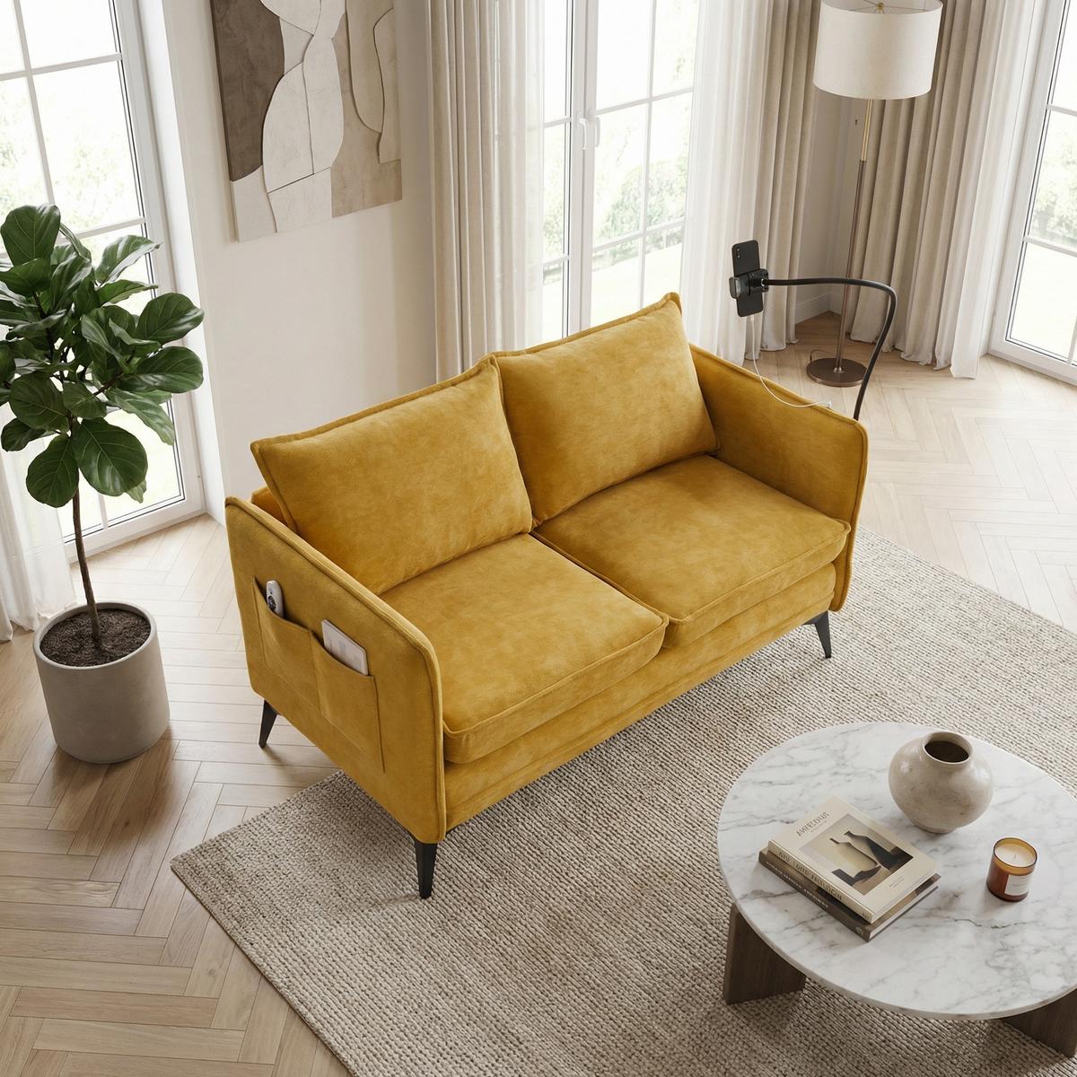 SOFA 2-SITZER in Gelb aus weichem Chenille - Gelb, Textil (127/66/69cm) - Urban Meuble