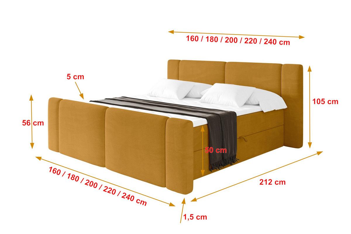 BOXBETT mit Matratze H3 - EVON Zanozek - 180x200 cm Senfgelb - Dunkelgelb, Holzwerkstoff (180/200cm) - ALTDECOR