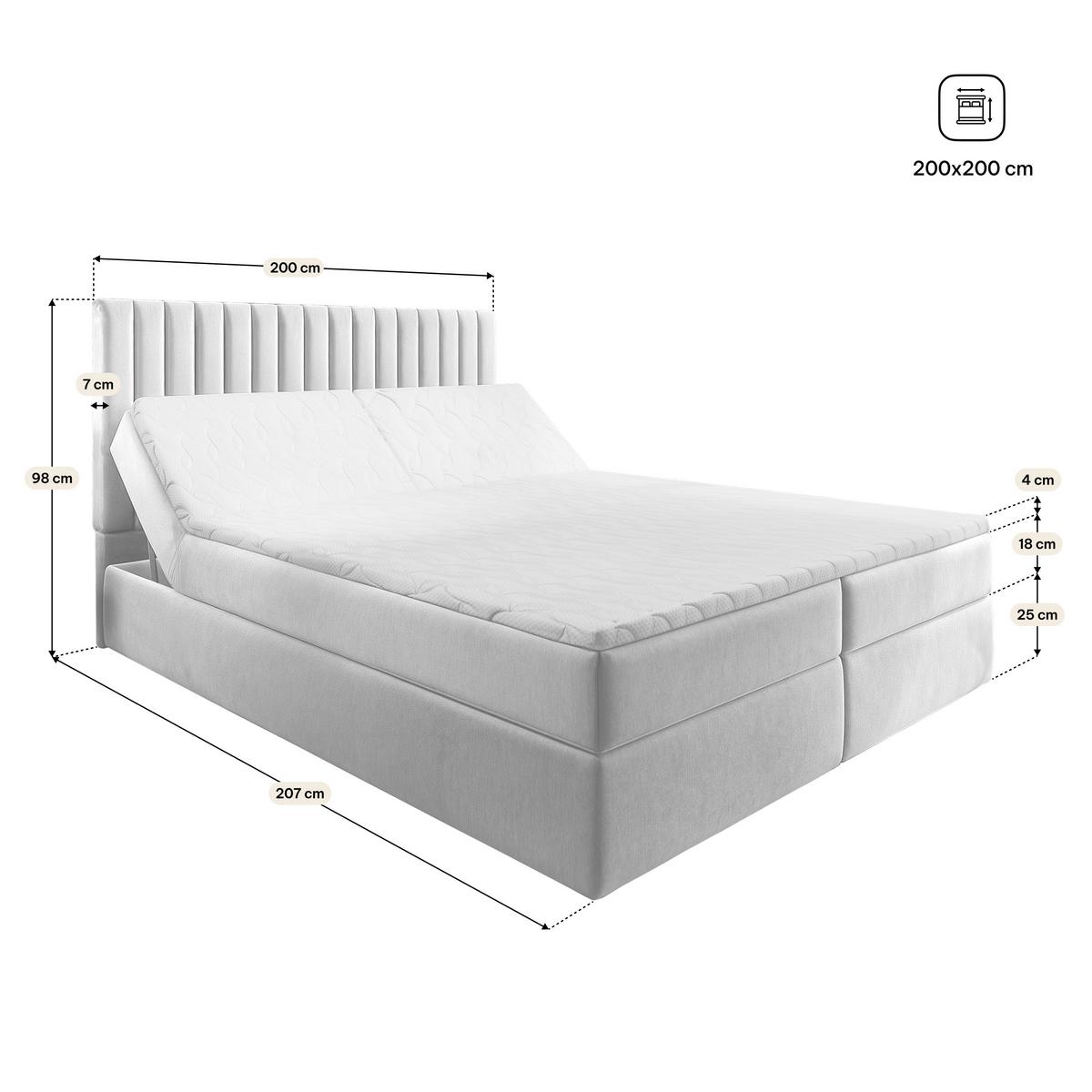 BOXBETT MURLO 200x200 cm mit Matratze und Topper, H2+H3 - Grau - Grau, Holz (200/200cm) - MASSENO