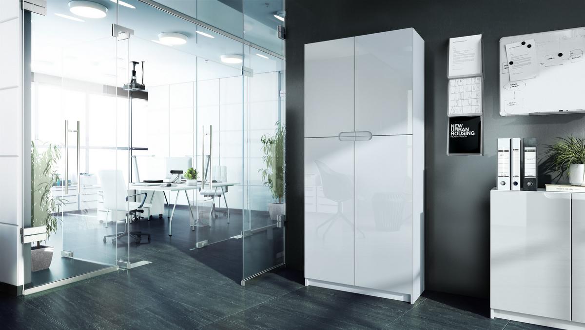 BÜROSCHRANK Logan Fronten in Weiß Hochglanz - Weiß Hochglanz, Holzwerkstoff (82/184/37cm) - Vladon