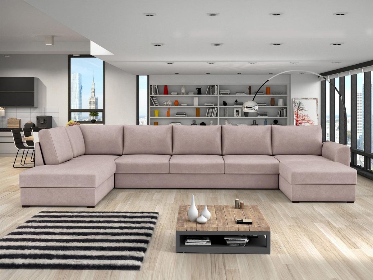 WOHNLANDSCHAFT Wilma Large Premium, Seite: Links - Hellrosa/Schwarz, Holz/Textil (370/85/186cm) - MIRJAN24