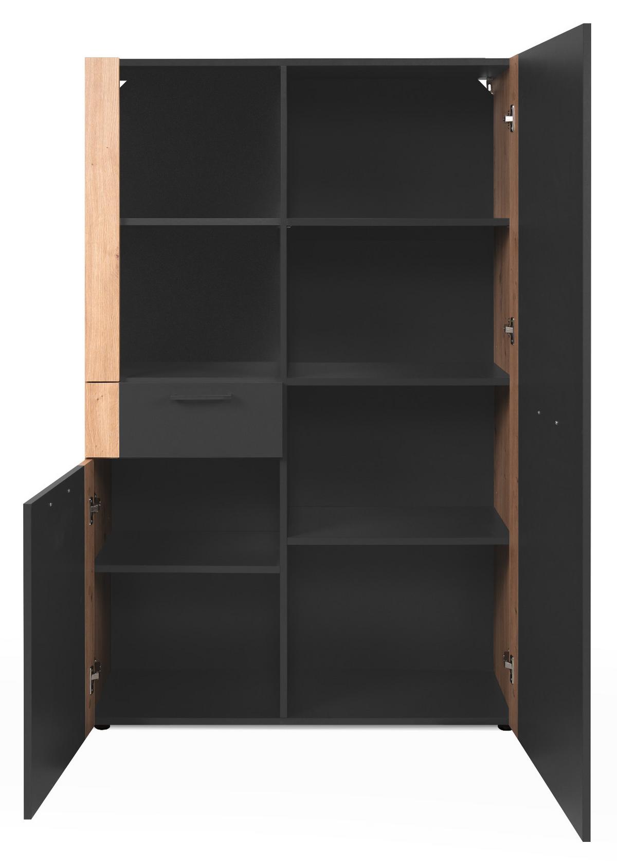 HIGHBOARD grau, Artisan Eiche 100 x 155 cm, Kommode mit viel Stauraum - Anthrazit/Schwarz, Holzwerkstoff/Kunststoff (100/155/34.5cm) - Furn.Design