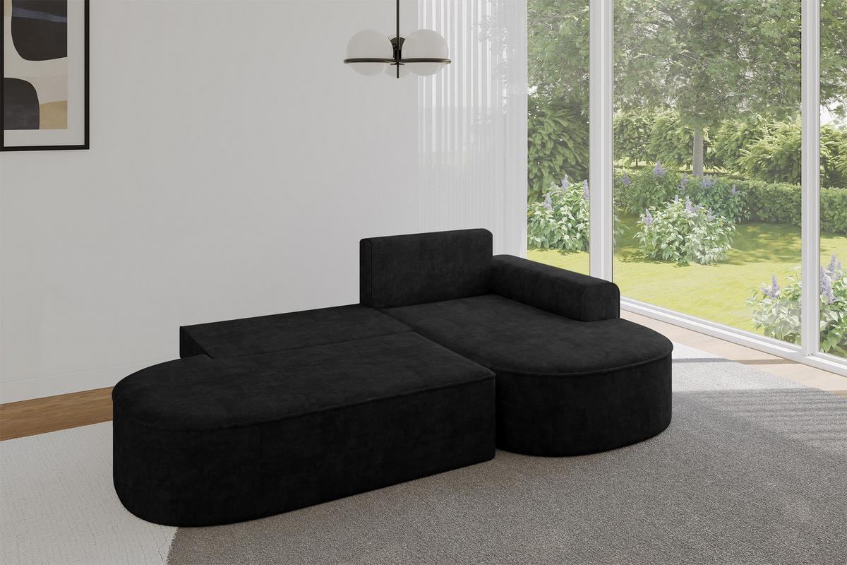 ECKSOFA mit Schlaffunktion und Bettkasten Ottomane Rechts MARI-L1-S - 283x167x73 cm Schwarz Velours - Schwarz, Holzwerkstoff/Kunststoff (167/283cm) - ALTDECOR