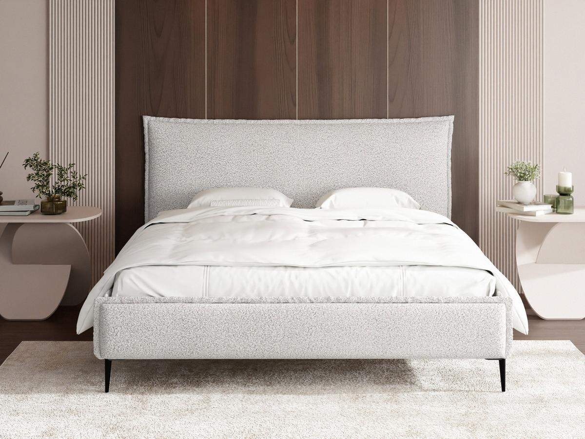 POLSTERBETT Pillow Rise mit Bettkasten, Lattenrost & hohen Metallfüßen in Weiß Bouclé 200x200 cm - Birkefarben/Schwarz, Holz/Textil (200/200cm) - WFL GROUP