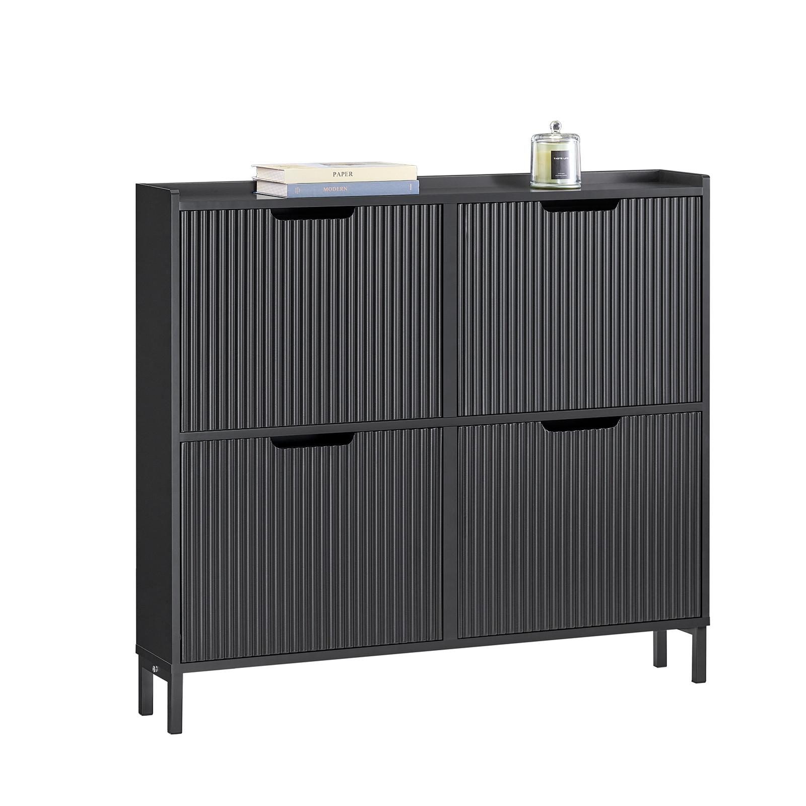 SCHUHSCHRANK schmal mit 4 Klappen 100x91x19cm Schwarz - Schwarz, Holzwerkstoff/Metall (100/91/19cm) - SoBuy