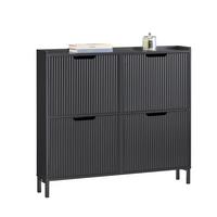 SCHUHSCHRANK schmal mit 4 Klappen 100x91x19cm Schwarz - Schwarz, Holzwerkstoff/Metall (100/91/19cm) - SoBuy