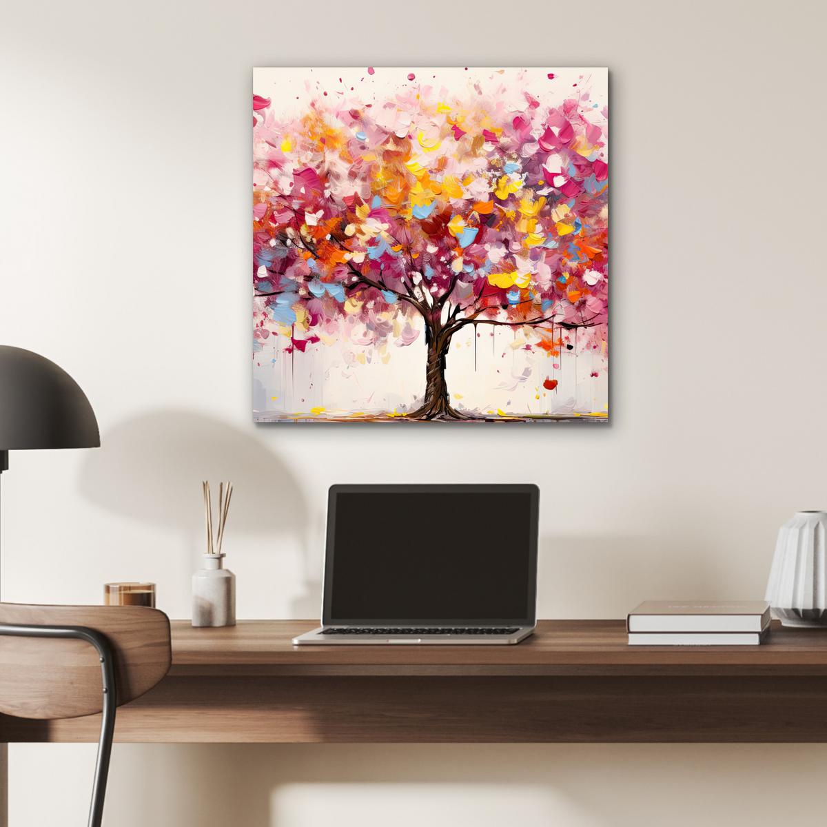 METALLBILD Aquarell - Baum - Kunst - Abstrakt 50x50 cm - Multicolor, Metall (50/50cm) - MuchoWow