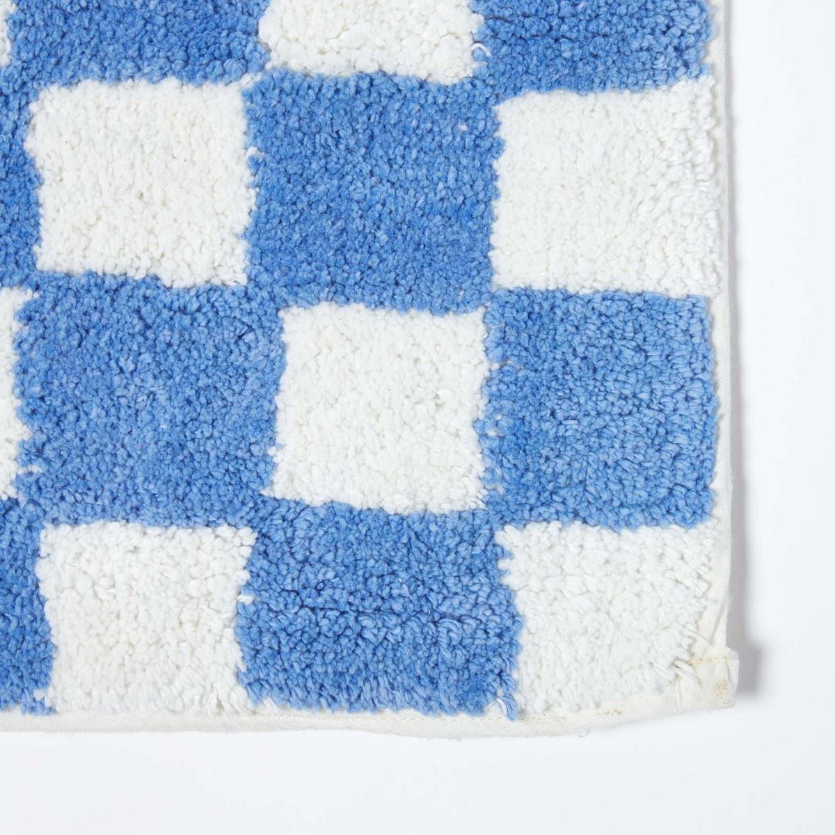 BADEMATTE 50/80 cm Karomuster, Baumwolle - Blau, Textil (50/80cm) - Homescapes