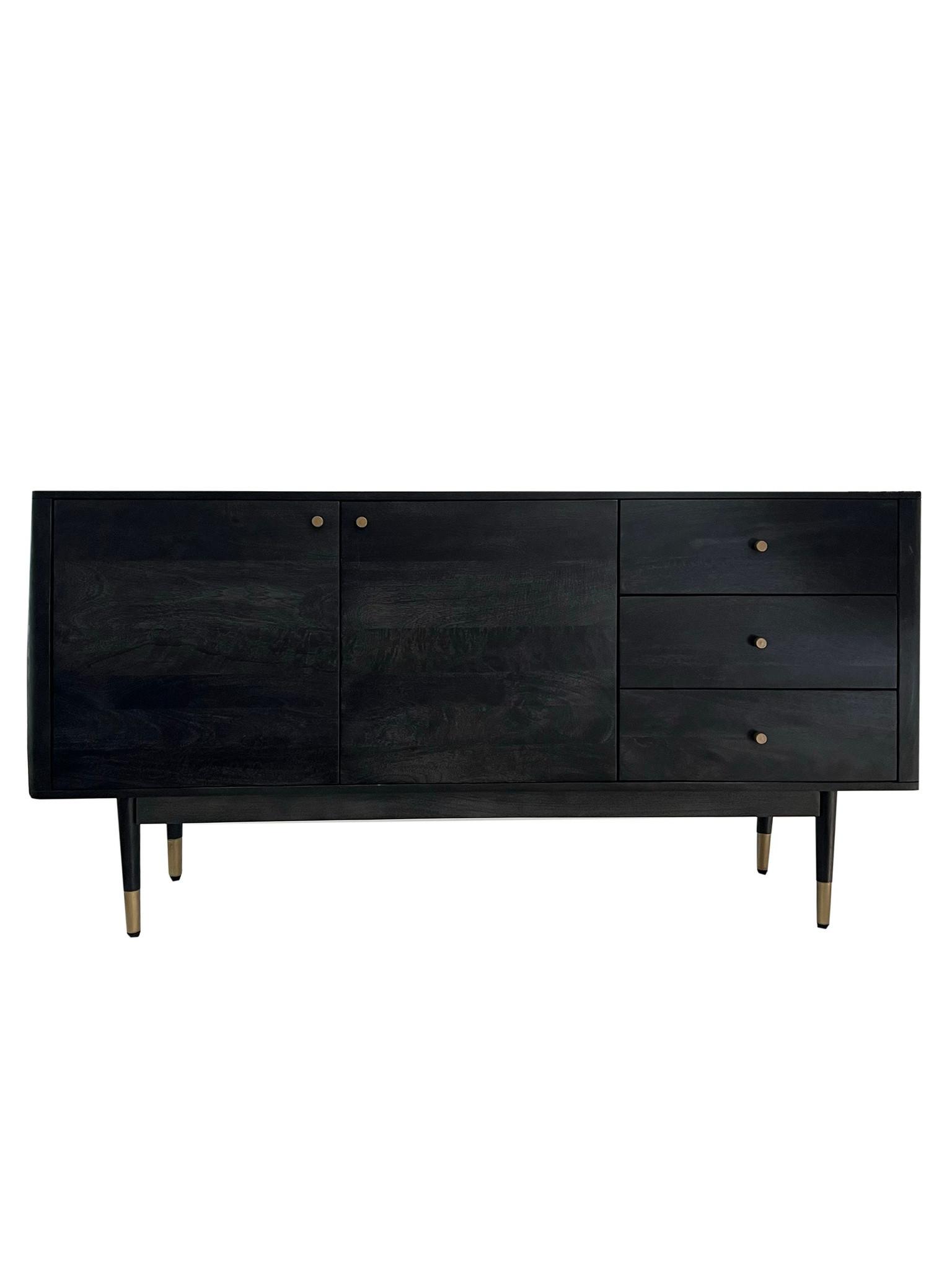 KOMMODE PANAREA, Akazie Massivholz, mit Stauraum, Schwarz, 160 x 42 x 81 cm - Schwarz, Holz/Metall (160/81/42cm) - KADIMA DESIGN