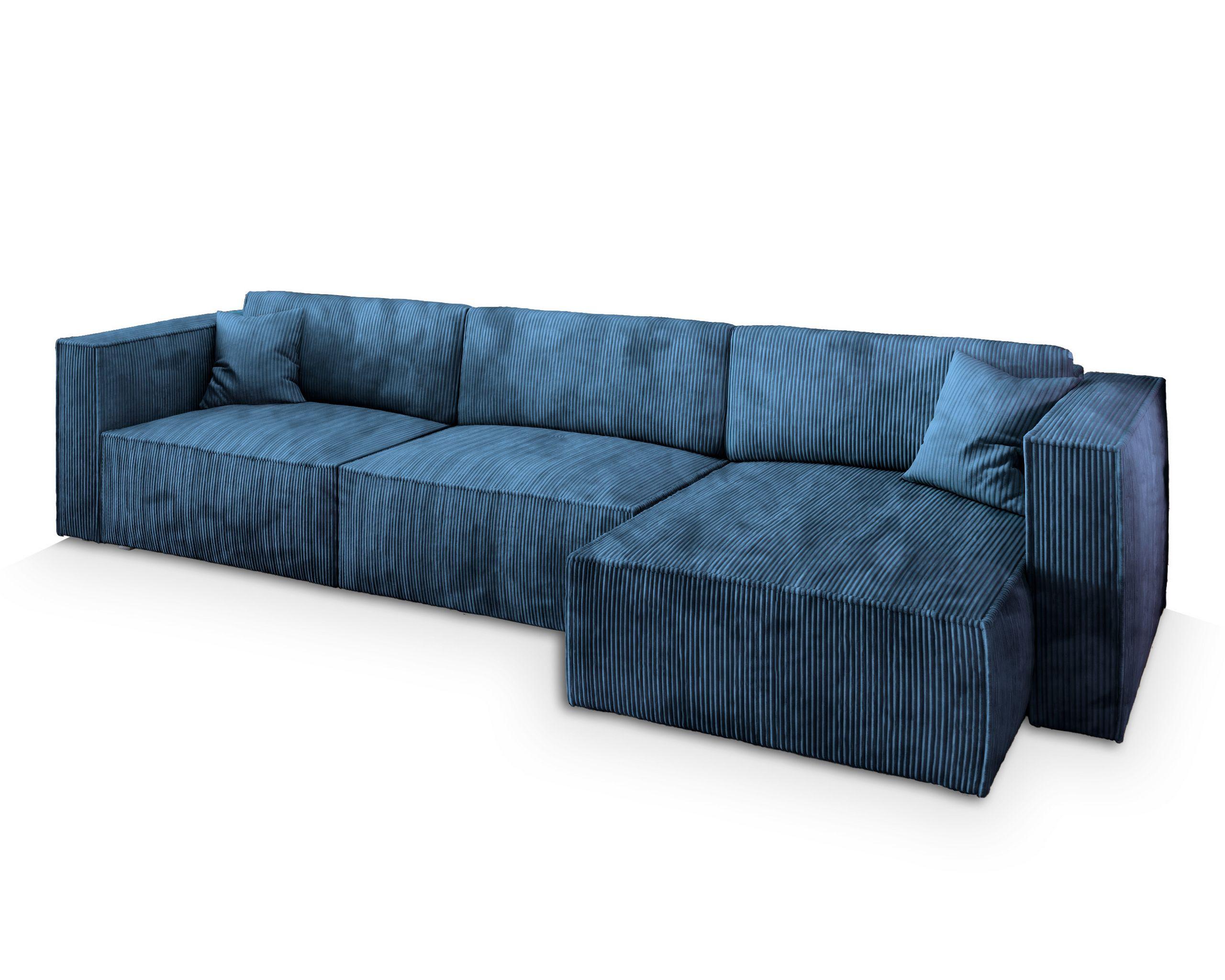 ECKSOFA TOLMO P Blau Kordstoff mit Schlaffunktion - Blau/Grau, Holz/Kunststoff (347/148cm) - MASSENO