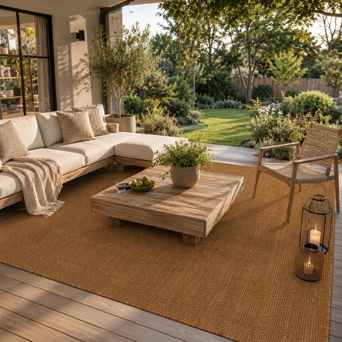 IN- & OUTDOOR FLACHGEWEBE TEPPICH PORTO MELIERT - Braun, Textil (133/133cm) - Snapstyle