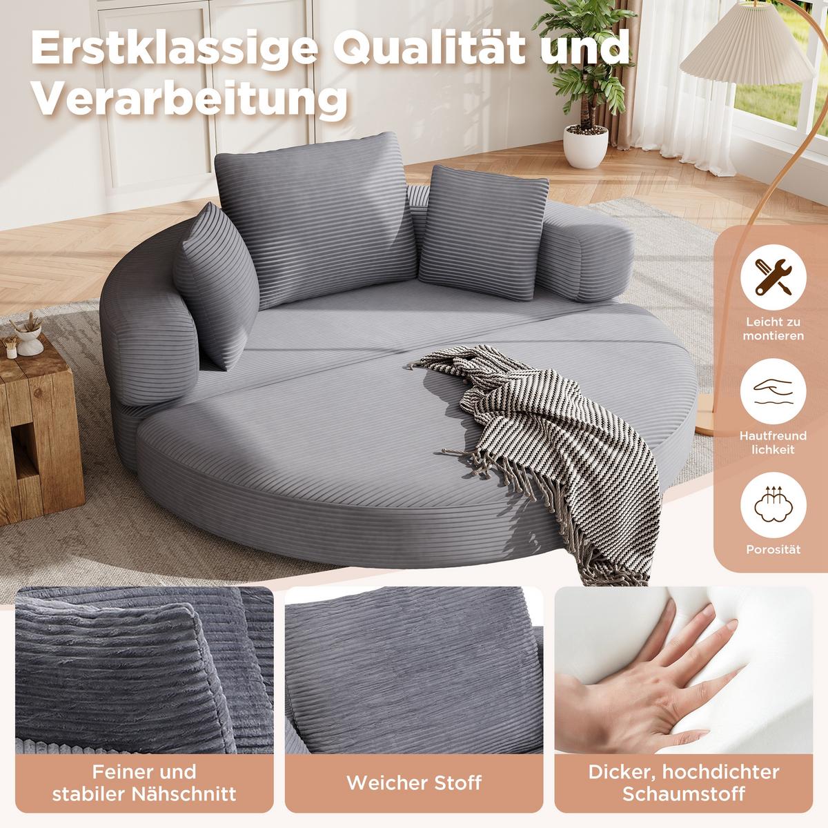 SOFABETT Klappbares Gästebett & Modulares Sofa aus weichem Cord-Stoff - Grau, Textil (173/40/176cm) - Urban Meuble