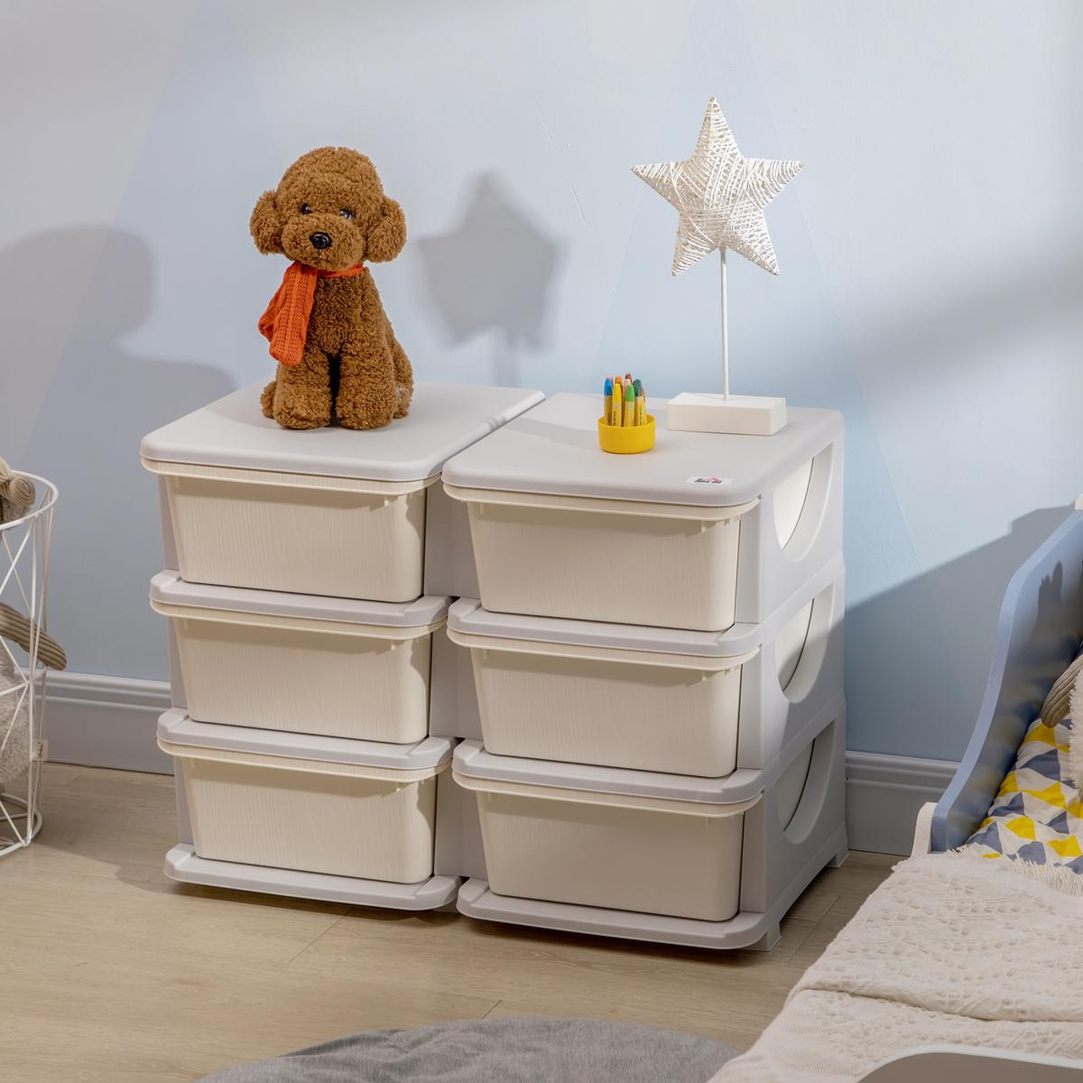 SCHUBLADENSCHRANK für Kinder Aufbewahrungsboxen mit 6 Ebenen Kindermöbel Creme - Creme, Kunststoff (37/56.5/75cm) - HOMCOM