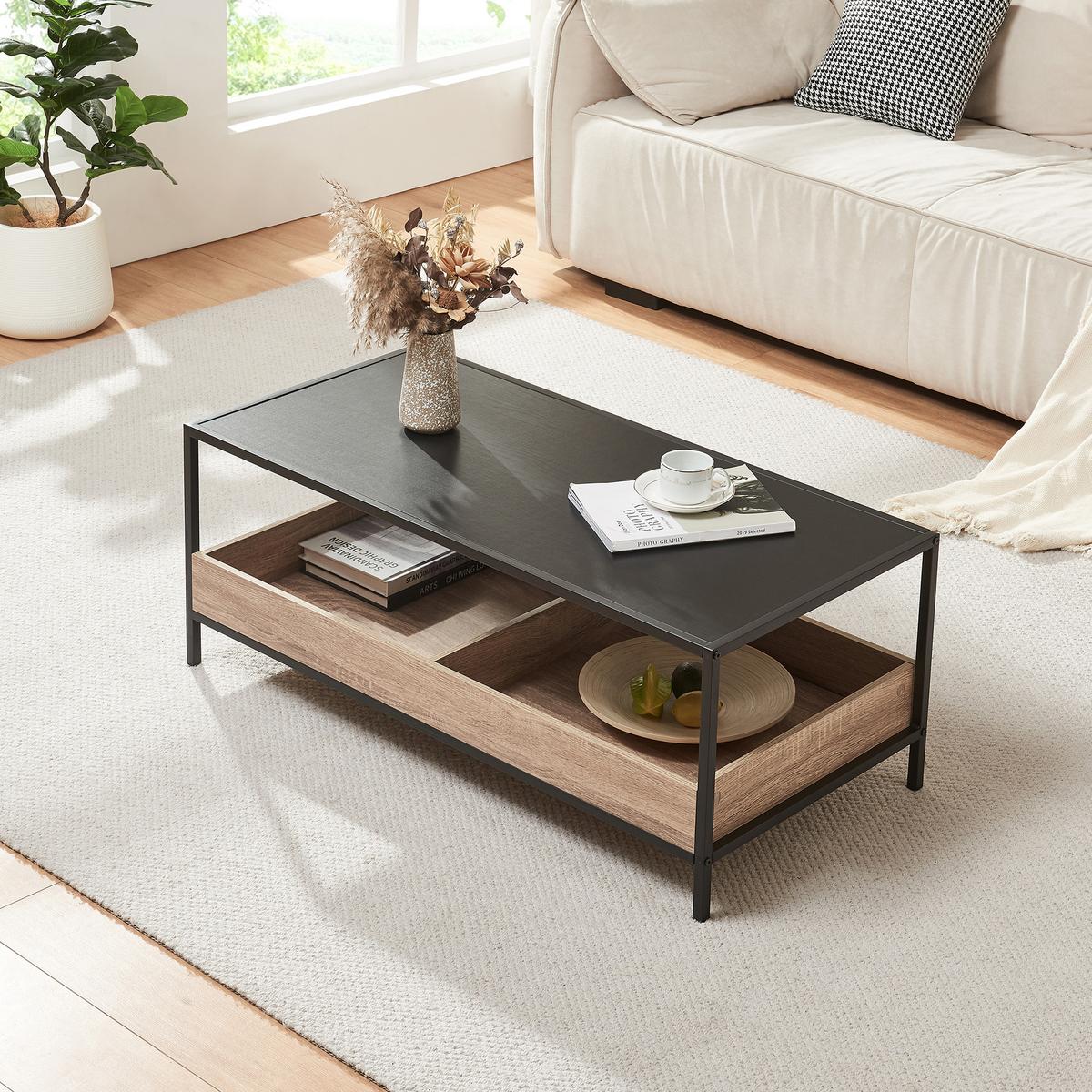 COUCHTISCH Belana 100/48/39 cm - Eichefarben/Schwarz, Holzwerkstoff/Metall (48/100/38.5cm) - [en.casa]