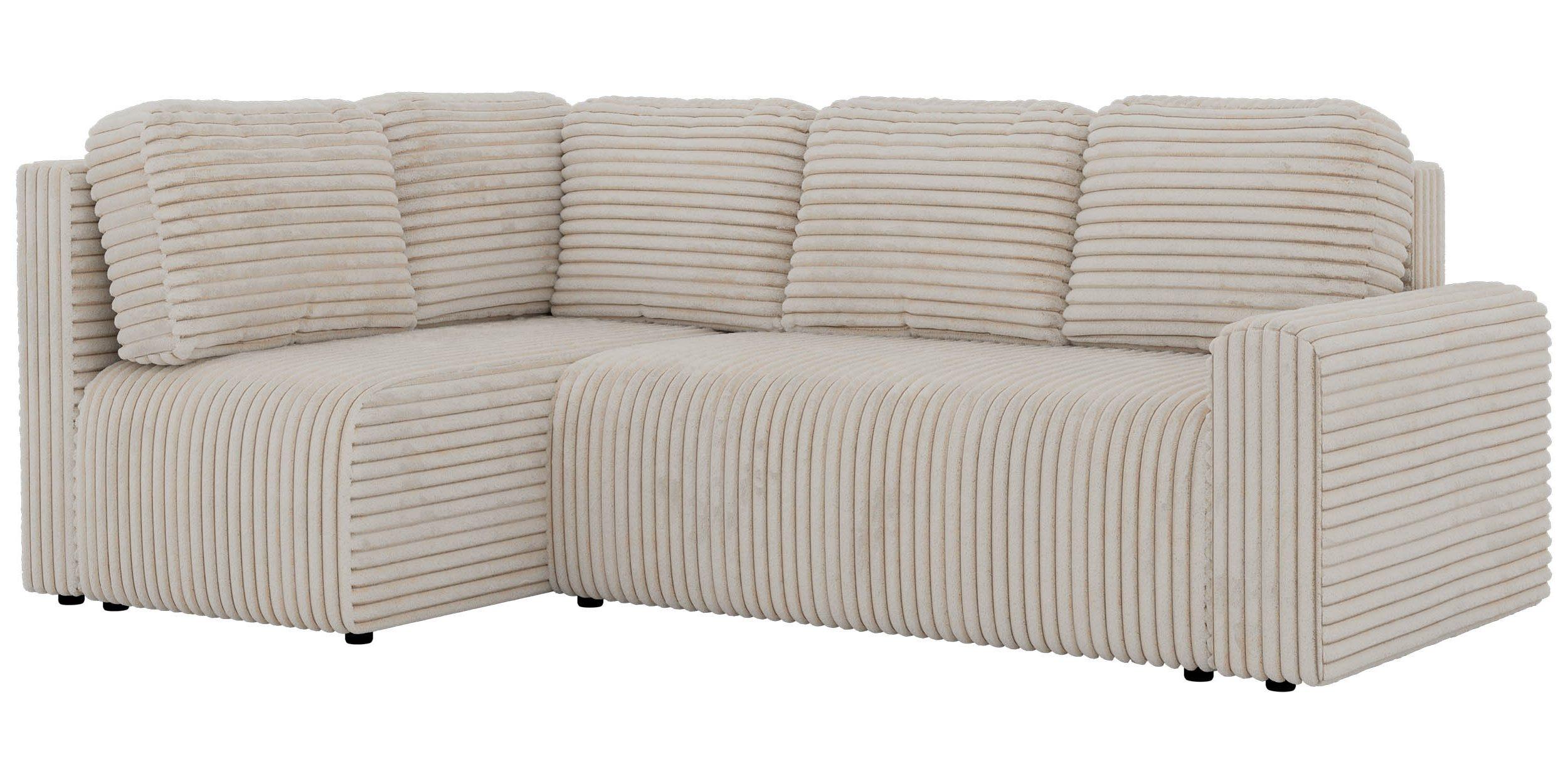 ECKSOFA NESSARO COR L - Beige Cord - Links - Beige/Schwarz, Kunststoff/Textil (151/240cm) - MKS
