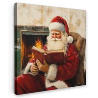 LEINWANDBILD Weihnachten - Weihnachtsmann - Winter - Open Fireside Wandbild Wohnzimmer 50x50 cm - Dunkelrot, Textil (50/50cm) - MuchoWow