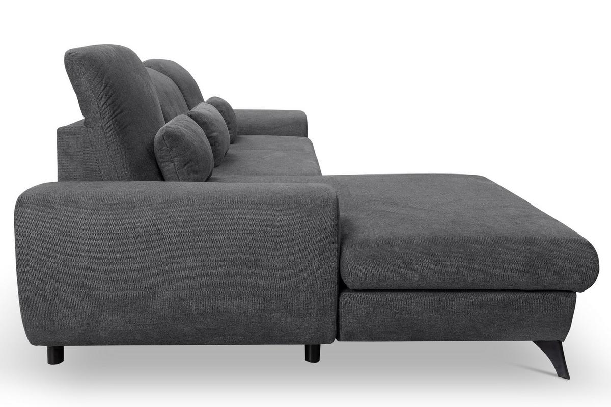 ECKSOFA LUCE L-S Grau Plüsch-Stoff mit Schlaffunktion - Grau, Holz (279/172cm) - MASSENO